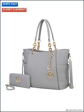 Vegan Leather Tote Bag with Wallet, Top-Handle Satchel Purse, Work & Weekend Bag